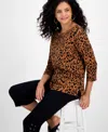 Jm Collection Petite Boat Neck 3/4-sleeve Top, Macy's Exclusive In Animal Print