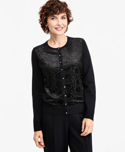 Jm Collection Petite Burnout Velvet Cardigan Sweater, Macy's Exclusive In Black