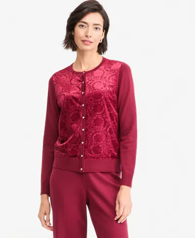 Jm Collection Petite Burnout Velvet Cardigan Sweater, Macy's Exclusive In Burgundy