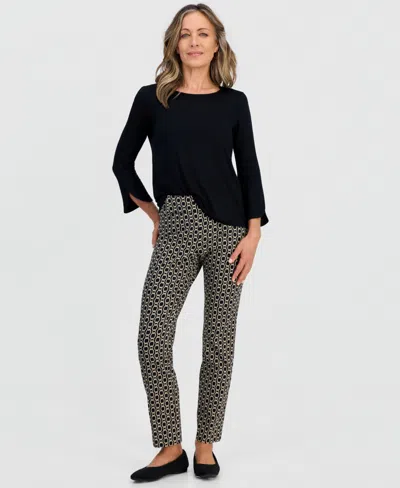 Jm Collection Petite Chain Rivet Pull-on Straight Pants, Macy's Exclusive In Black