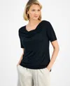 Jm Collection Petite Cowl-neck Short-sleeve Top, Macy's Exclusive In Black