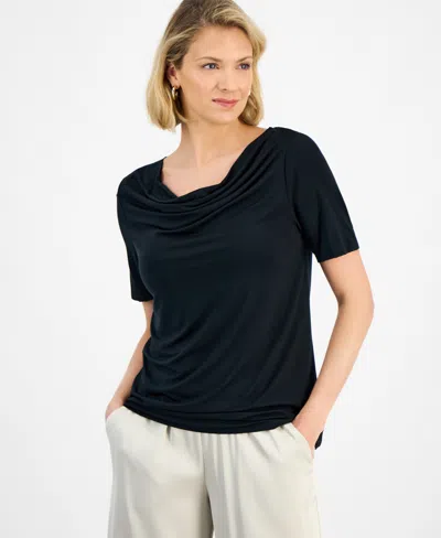 Jm Collection Petite Cowl-neck Short-sleeve Top, Macy's Exclusive In Black