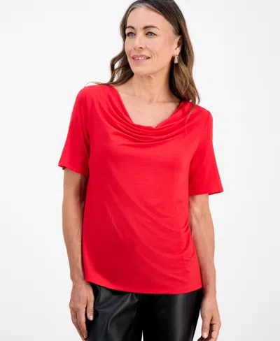 Jm Collection Petite Cowl-neck Short-sleeve Top, Macy's Exclusive In Red