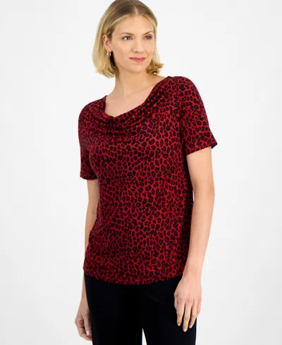 Jm Collection Petite Cowl Neck Top In Red