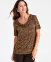 Jm Collection Petite Cowl Neck Top In Multi