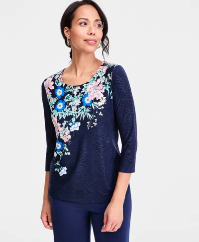 Jm Collection Petite Crewneck Pull-on Top, Macy's Exclusive In Blue