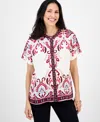 Jm Collection Petite Damask Placed-print Blouse, Macy's Exclusive In White