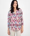 Jm Collection Petite Daniella Damask Printed 3/4-sleeve Top, Macy's Exclusive In Multi
