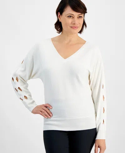 Jm Collection Petite Dolman-sleeve Cutout-detail Sweater, Created For Macy's In Neo Natural