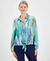 JM COLLECTION PETITE DYE DREAMS TIE-FRONT SHIRT, CREATED FOR MACY'S