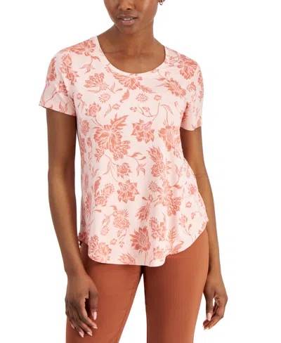 Jm Collection Petite Elena Etch Short-sleeve Top, Created For Macy's In Rose Tint Combo