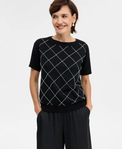 Jm Collection Petite Embellished Boat Neck Sweater, Macy's Exclusive In Black