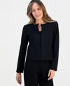Jm Collection Petite Embellished-neck Long-sleeve Jacket, Macy's Exclusive In Black