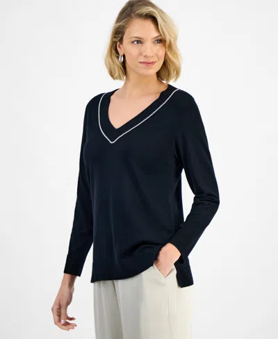 Jm Collection Petite Embellished Tunic Sweater, Macy's Exclusive In Black