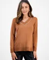 Jm Collection Petite Embellished Tunic Sweater, Macy's Exclusive In Brown