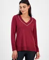 Jm Collection Petite Embellished Tunic Sweater, Macy's Exclusive In Burgundy
