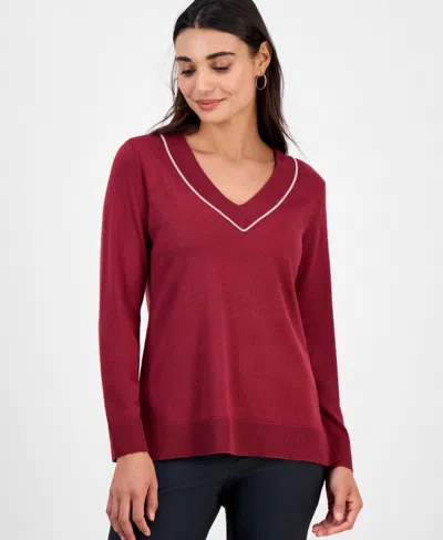 Jm Collection Petite Embellished Tunic Sweater, Macy's Exclusive In Burgundy