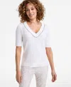 Jm Collection Petite Embellished V-neck Sweater, Exclusivley At Macy's In Neo Natural