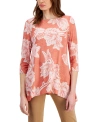 JM COLLECTION PETITE FELICA FLORAL JACQUARD 3/4-SLEEVE TOP, CREATED FOR MACY'S