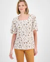 Jm Collection Petite Floral-print Flutter-sleeve Top, Exclusively At Macy's