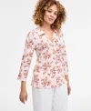 Jm Collection Petite Floral-print Johnny-collar Tunic, Exclusively At Macy's In Neutral