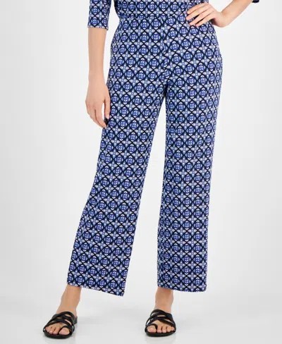 Jm Collection Petite Francesca Pull-on Foulard Knit Pants, Created For Macy's In Intrepid Blue Combo