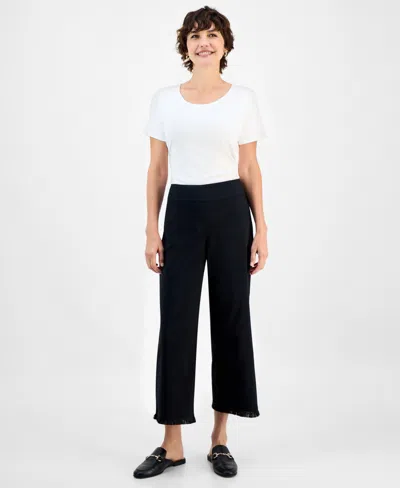 Jm Collection Petite Fringe-hem Pull-on Capri Pants, Macy's Exclusive In Black