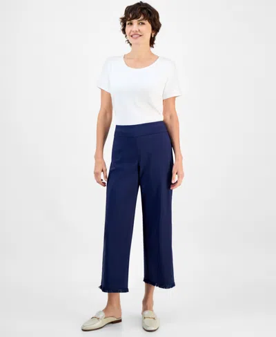 Jm Collection Petite Fringe-hem Pull-on Capri Pants, Macy's Exclusive In Blue