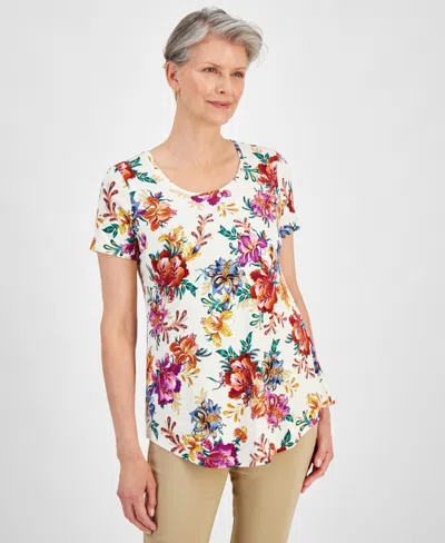 Jm Collection Petite Garden Statement Scoop-neck Top, Created For Macy's In Neo Natural Combo