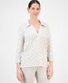 Jm Collection Petite Geo-print Johnny-collar Tunic, Exclusively At Macy's In Gray