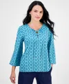 Jm Collection Petite Geometric Print 3/4-sleeve Blouse, Exclusively At Macy's