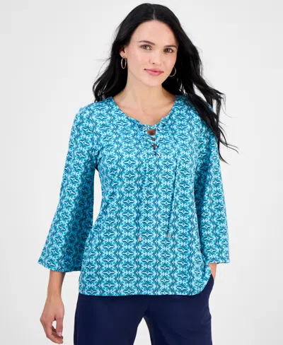 Jm Collection Petite Geometric Print 3/4-sleeve Blouse, Exclusively At Macy's