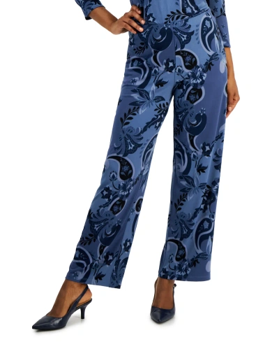 Jm Collection Petite Glamorous Garden Pull-on Wide-leg Pants, Created For Macy's In Intrepid Blue Combo