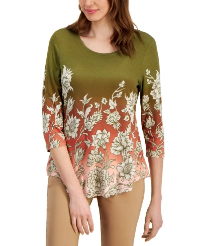 Jm Collection Petite Glamorous Garden Scoop-neck Top, Created For Macy's In New Avocado Combo