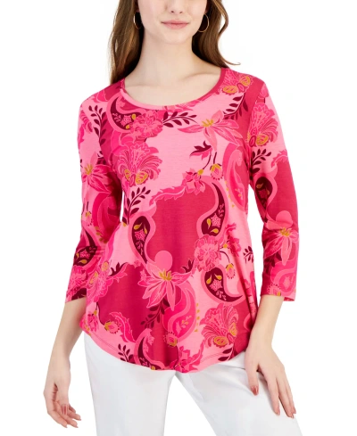 Jm Collection Petite Glamorous Garden Top, Created For Macy's In Claret Rose Combo