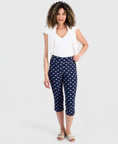 Jm Collection Petite Graphic Flourish Rivet Capri Pants, Macy's Exclusive In Black