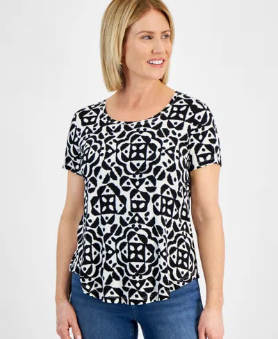 Jm Collection Petite Graphic Grandeur Printed Short-sleeve T-shirt, Created For Macy's In Neo Natural Combo