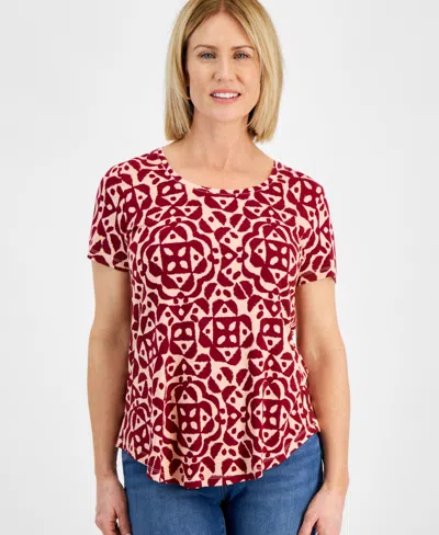 Jm Collection Petite Graphic Grandeur Printed Short-sleeve T-shirt, Created For Macy's In Ruby Slippers Combo