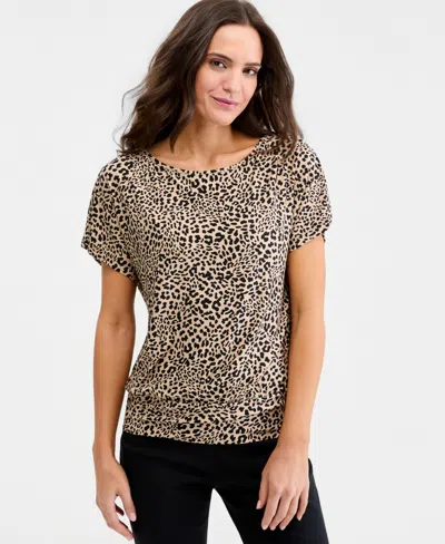 Jm Collection Petite Graphic Leopard Banded Boatneck Top, Macy's Exclusive In Multi