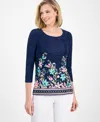 Jm Collection Petite Jacquard 3/4-sleeve Top, Exclusively At Macy's