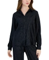 JM COLLECTION PETITE JACQUARD ANIMAL PRINT BUTTON FRONT SATIN SHIRT, CREATED FOR MACY'S