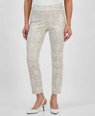 JM COLLECTION PETITE JACQUARD MEDALLION-PRINT PULL-ON PANTS, EXCLUSIVELY AT MACY'S