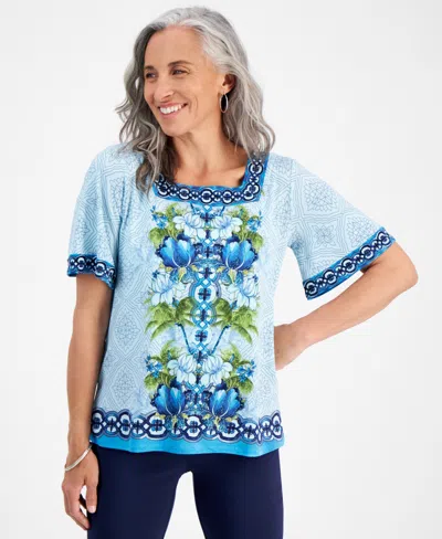 Jm Collection Petite Julia Jungle Square-neck Top, Created For Macy's In Bayswater Combo