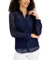 Jm Collection Petite Lace Camisole-lined Blouse, Created For Macy's In Intrepid Blue