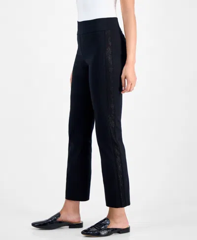 Jm Collection Petite Lace Side Panel Pull-on Pants, Macy's Exclusive In Black