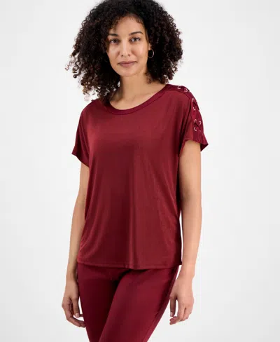 Jm Collection Petite Lace-up Shoulder Short-sleeve Top, Macy's Exclusive