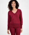 Jm Collection Petite Lace-up Shoulder V-neck Sweater, Macy's Exclusive