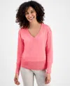 Jm Collection Petite Lace-up Shoulder V-neck Sweater, Macy's Exclusive In Pink