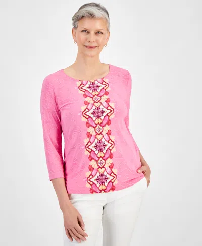 Jm Collection Petite Lana Lattice Jacquard Top, Created For Macy's In Phlox Pink Combo