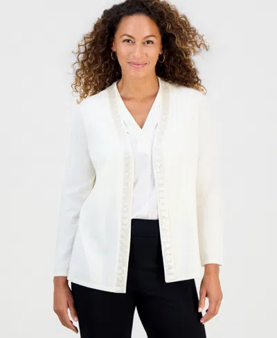 Jm Collection Petite Long-sleeve Open-front Embellished Cardigan, Macy's Exclusive In Bright Ivory